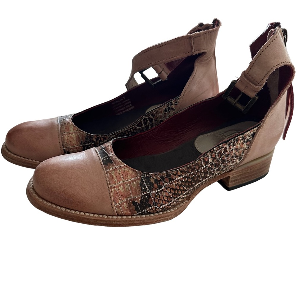 Women’s 7 Marilyn Freebird Shoes Pink Snakeskin Genuine Leather Handmade Mexico